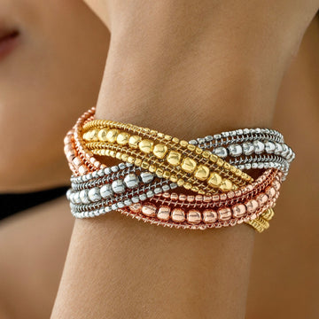 PRAO Anti-Tarnish Tri-Tone Multilayered Bangle Bracelet (Adjustable Size)