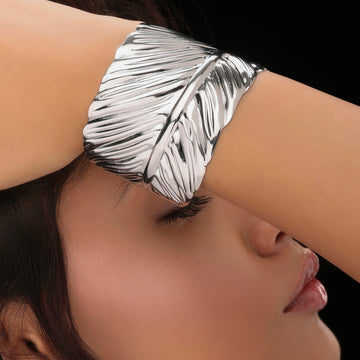 PRAO Anti-Tarnish Silver Leaf Bangle Bracelet (Adjustable Size)