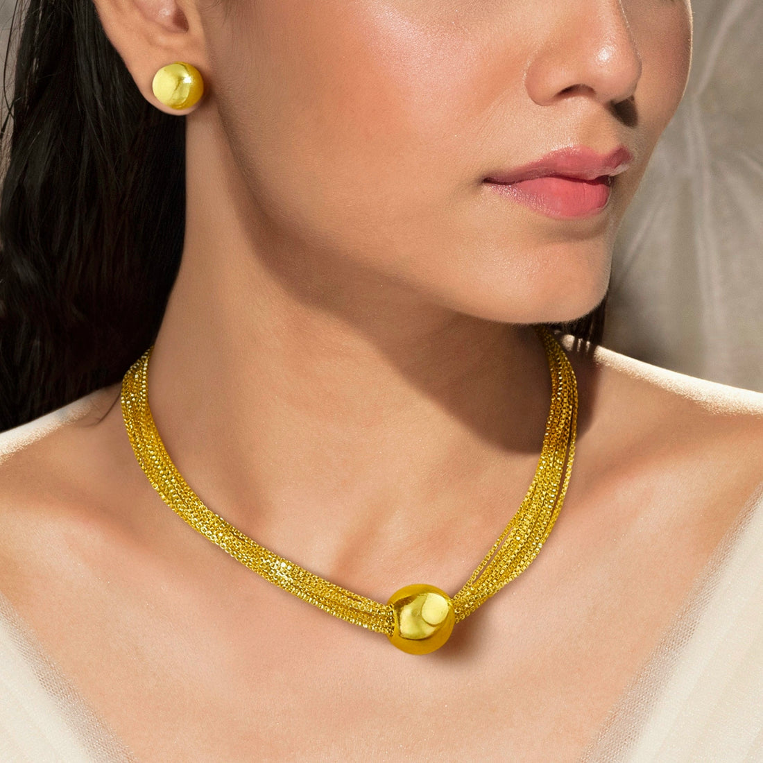 PRAO Anti-Tarnish Gold Plated Box Chain Necklace Set With Earrings