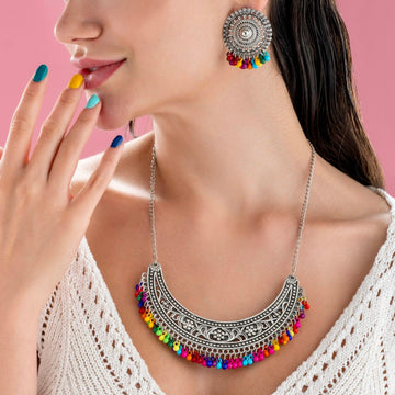 PRAO Anti-Tarnish Vintage Necklace Set With Earrings