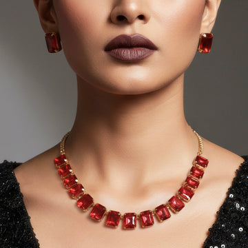 PRAO Anti-Tarnish Single-Line Crystal Necklace Set with Earrings