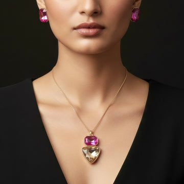 PRAO Anti-Tarnish Rectangle & Triangle Pendant Necklace with Earrings