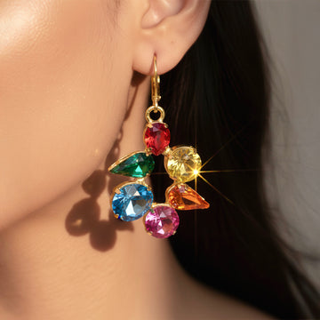 PRAO Anti-Tarnish Mixed Shapes Multi-Color Mini Dangle Hoops