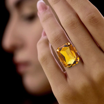 PRAO Anti-Tarnish Rectangle Shape Light Topaz Crystal Ring