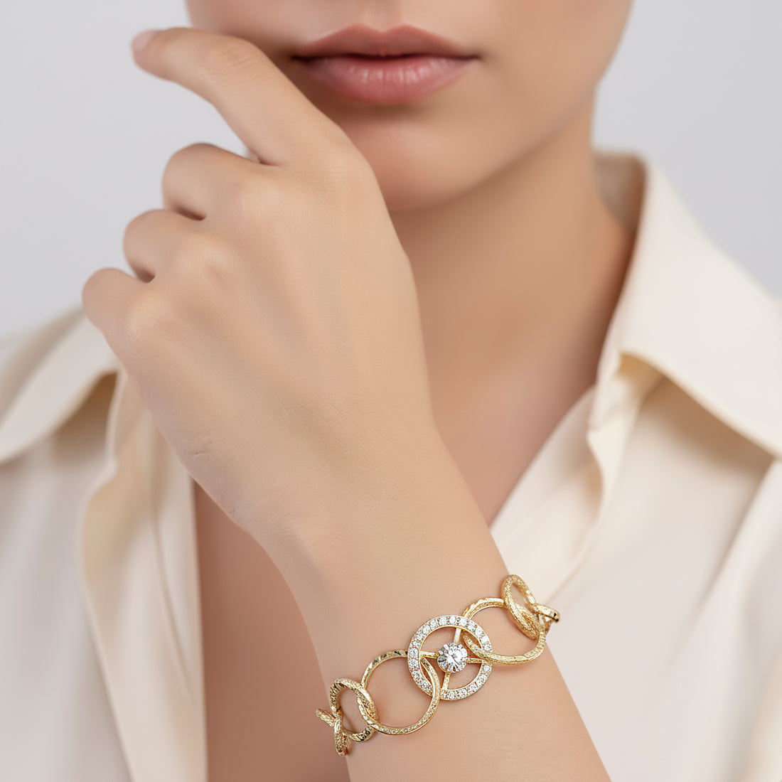 PRAO Anti-Tarnish AD with Links Chain Bracelet (Adjustable Size)