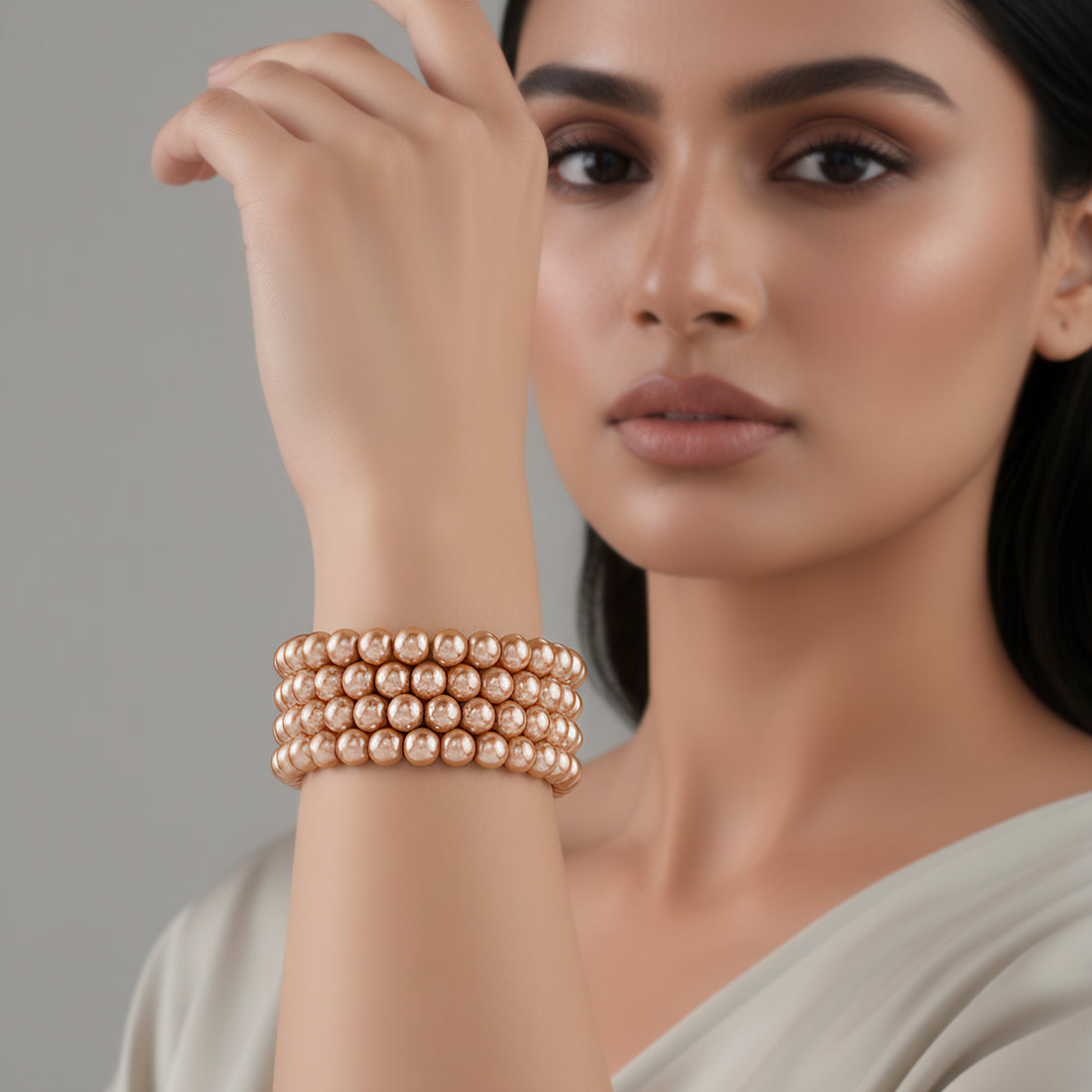 PRAO Multilayered Golden Brown Spiral Pearl Bracelet