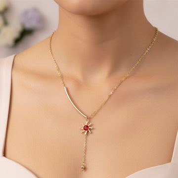 PRAO Anti-Tarnish Miniature Crystal Studded Sun Pendant Necklace