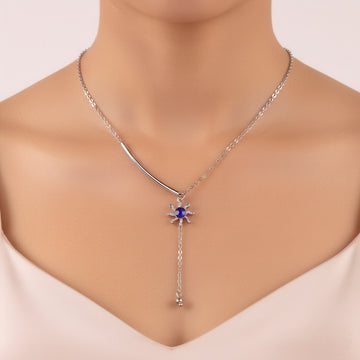 PRAO Anti-Tarnish Miniature Crystal Studded Sun Pendant Necklace