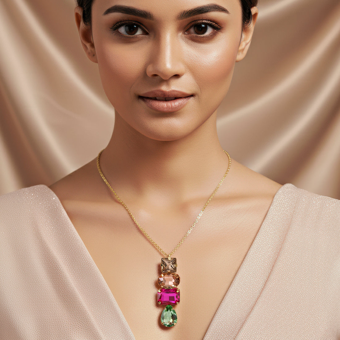 PRAO Anti-Tarnish Multi-Shape & Multi-Colour Premium Crystal Necklace