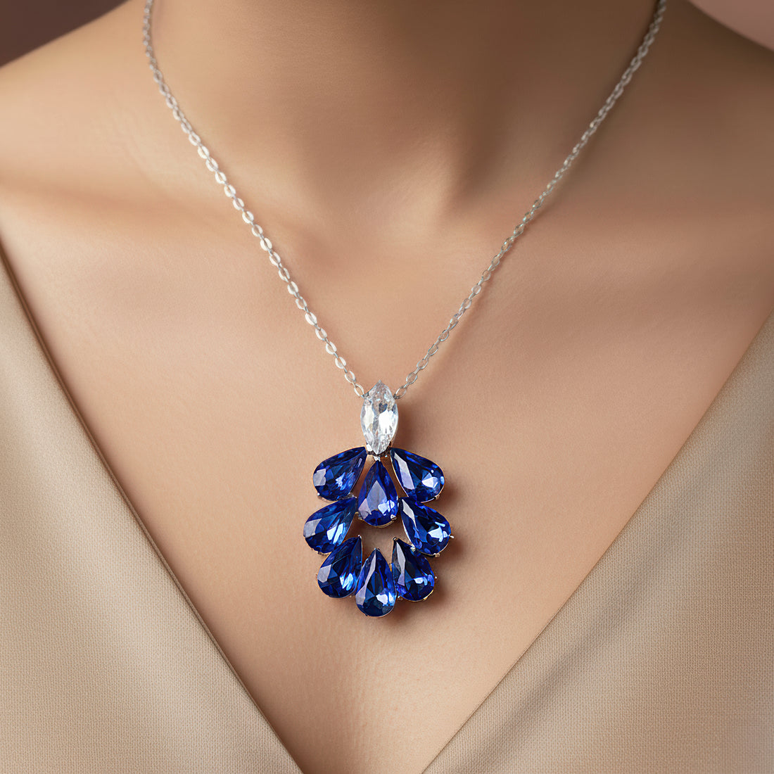 PRAO Anti-Tarnish Waterdrops Pendant Necklace Set With Earrings