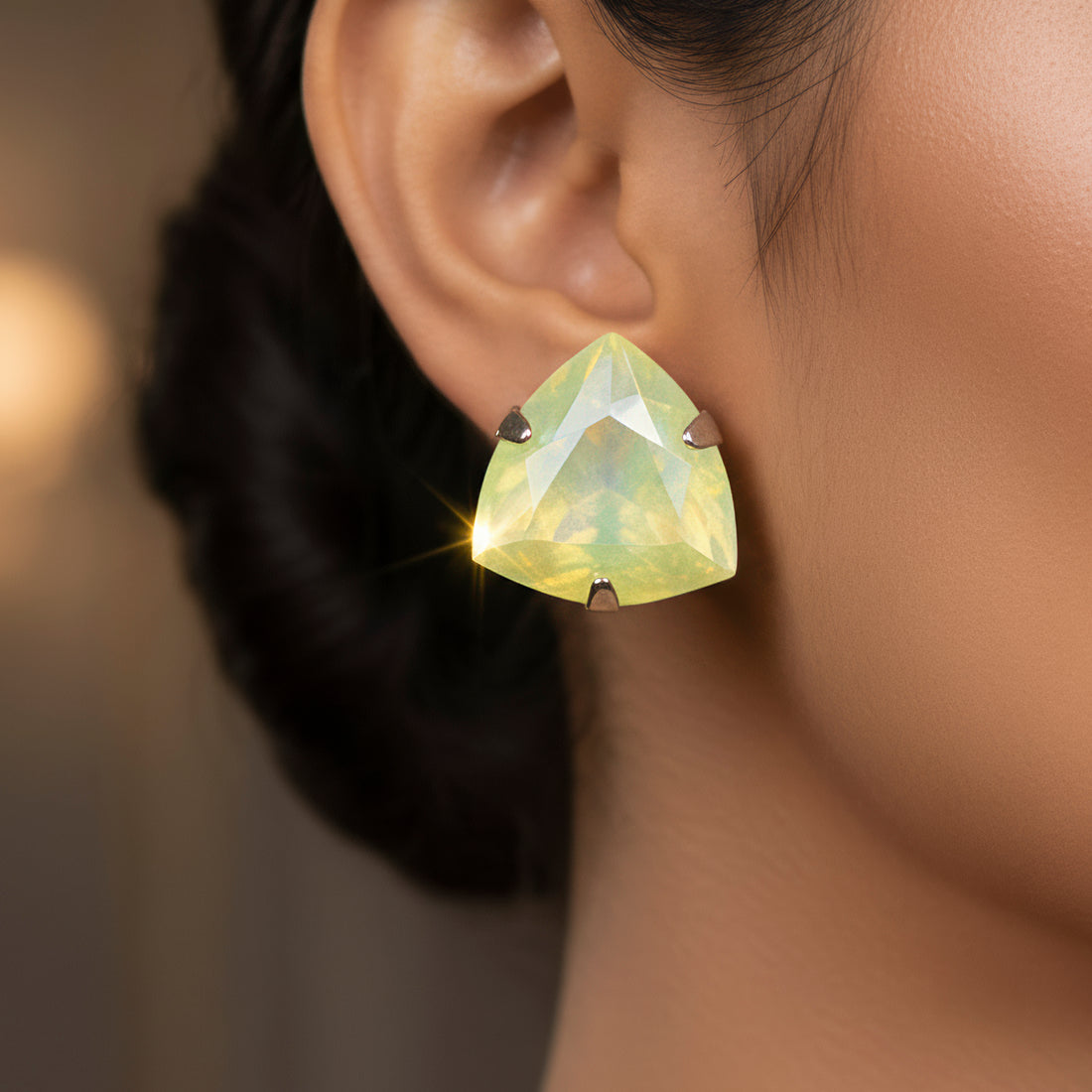 PRAO Anti-Tarnish Lemon Yellow Trillion Stone Studs
