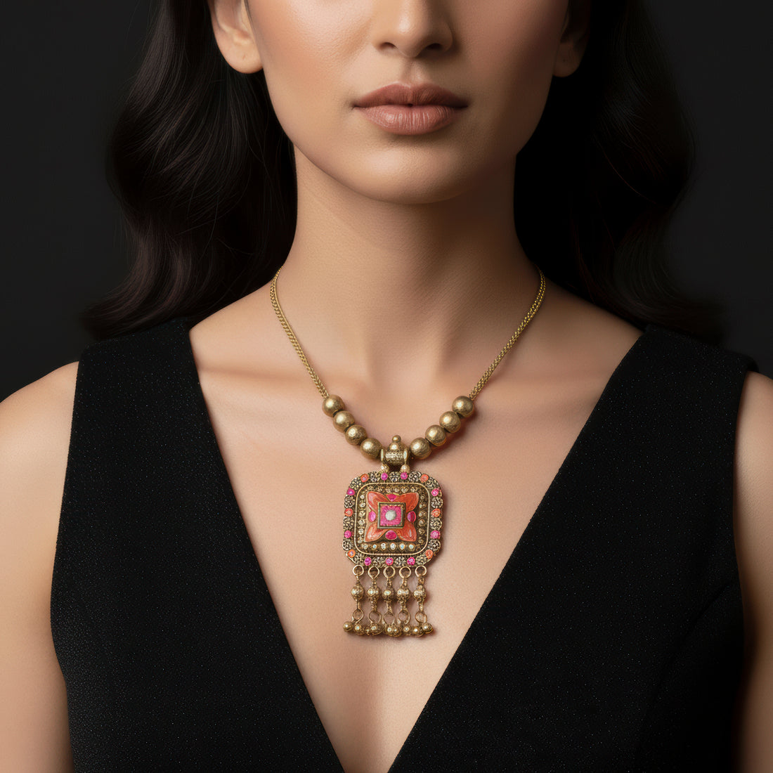 PRAO Ethnic Statement Necklace with Colorful Enamel