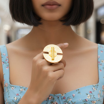 PRAO Anti-Tarnish Semi-Circle Geometric Ring