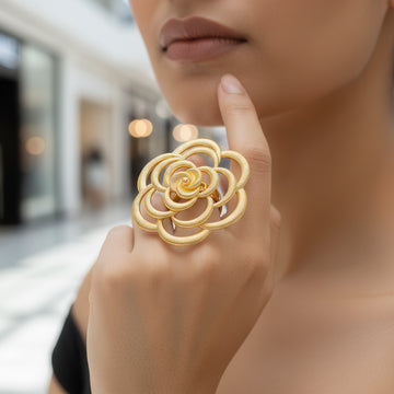 PRAO Anti-Tarnish Oversized Rose Textured Statement Ring