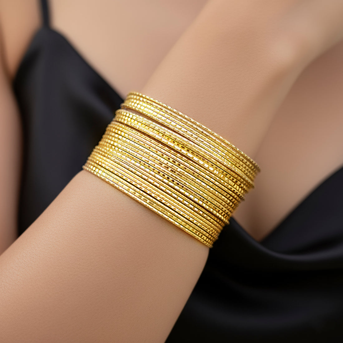 PRAO Anti-Tarnish Gold Plated Multilayer Bangle Bracelet (Adjustable Size)