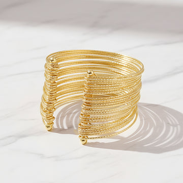 PRAO Anti-Tarnish Gold Plated Multilayer Bangle Bracelet (Adjustable Size)