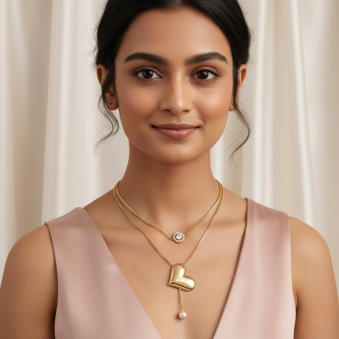 PRAO Anti-Tarnish Multilayered Golden Heart Necklace