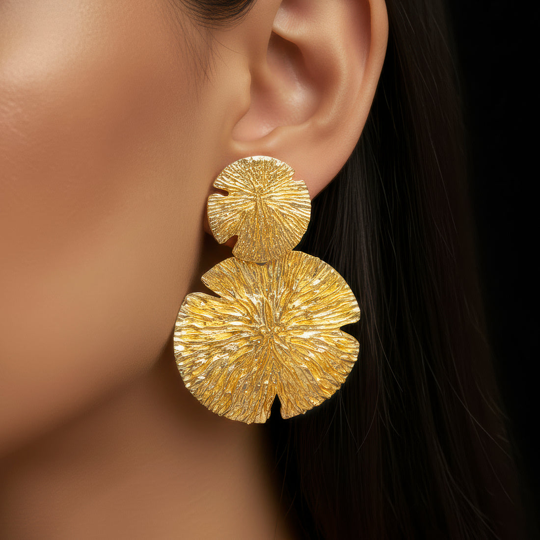 PRAO Anti-Tarnish Textured Round Dangle Earrings