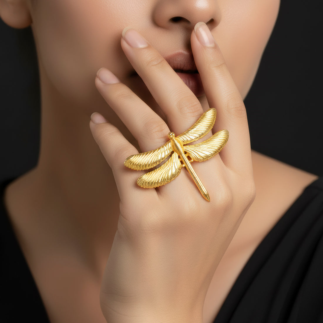 PRAO Anti-Tarnish Oversized Dragonfly Statement Ring