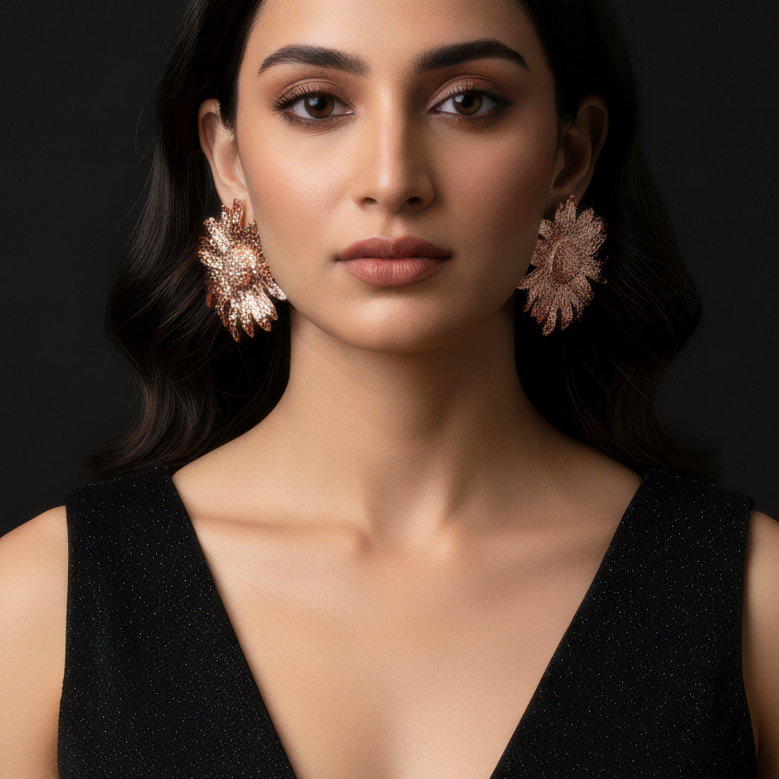 PRAO Anti-Tarnish Rose Gold Sunflower Earrings