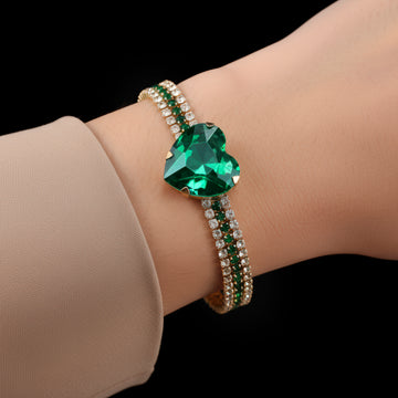 PRAO Anti-Tarnish Oversized Heart Crystal Bracelet with Rhinestone Chain