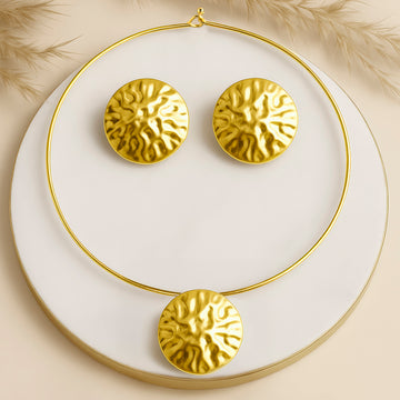 PRAO Anti-Tarnish Gold Plated Necklace Set With Earrings