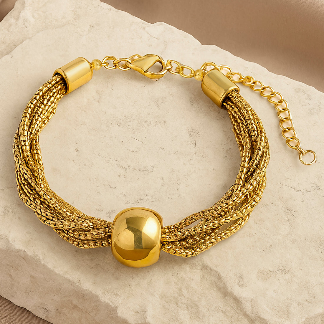 PRAO Anti-Tarnish Golden Box Chain Bracelet (Adjustable Size)