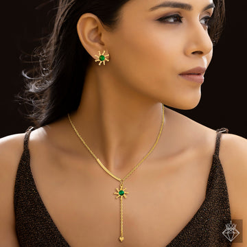 PRAO Anti-Tarnish Golden Necklace Set With Earrings