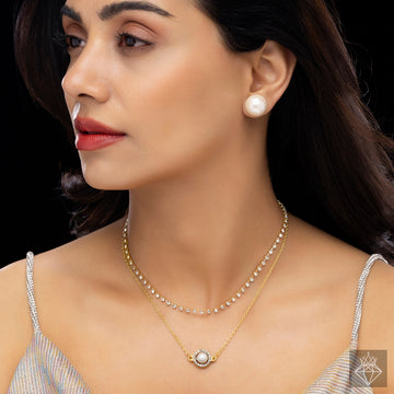 PRAO Anti-Tarnish Double Layer Necklace Set With Earrings
