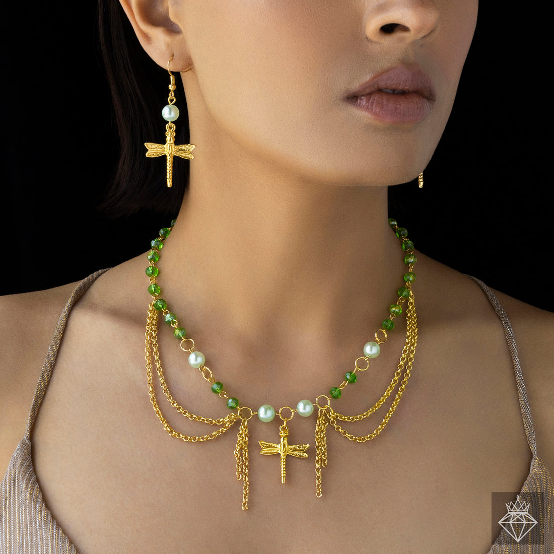 PRAO Anti-Tarnish Dragonfly Necklace Set With Earrings