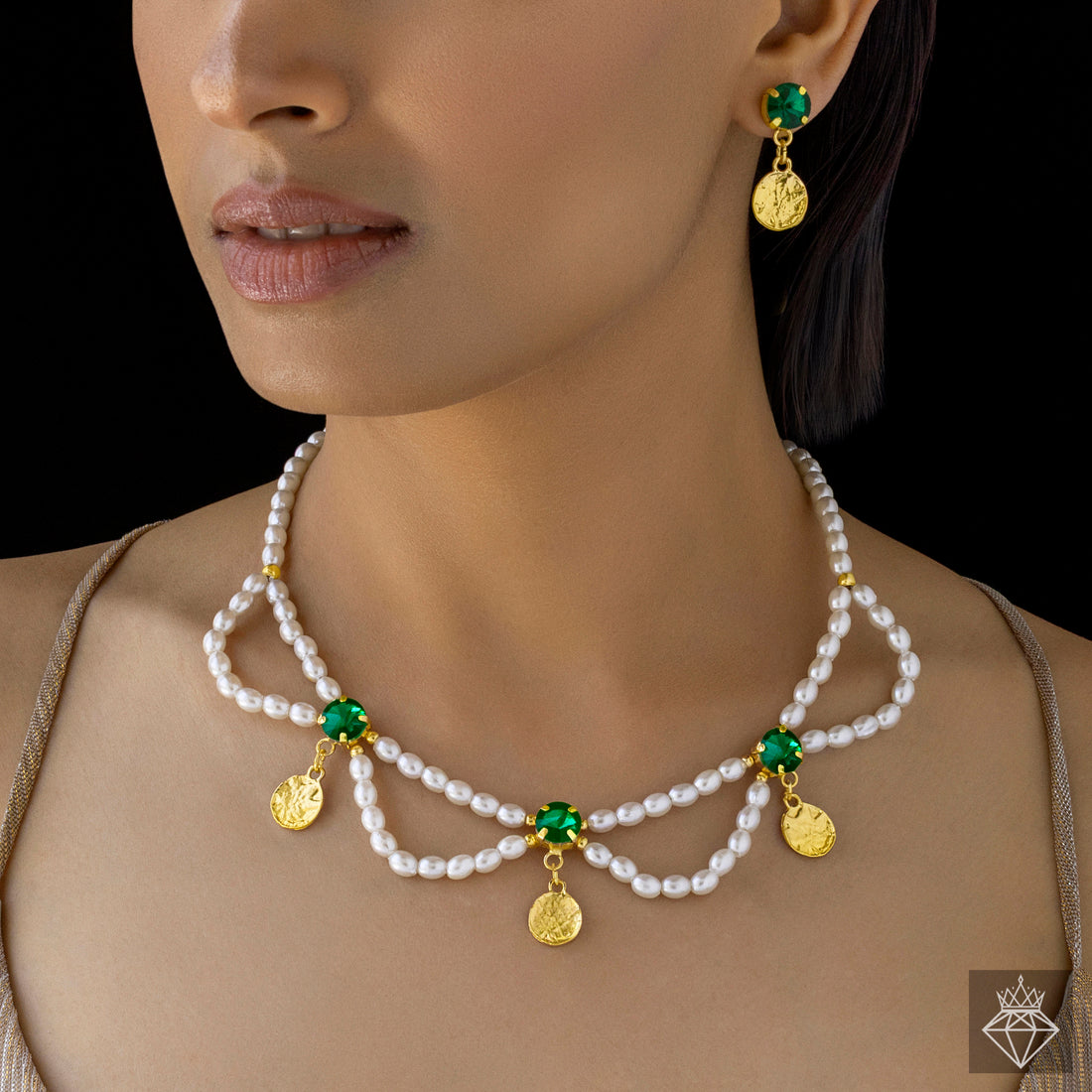 PRAO Crystal Pearl Necklace Set With Earrings