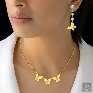 PRAO Anti-Tarnish Butterfly Necklace Set With Earrings