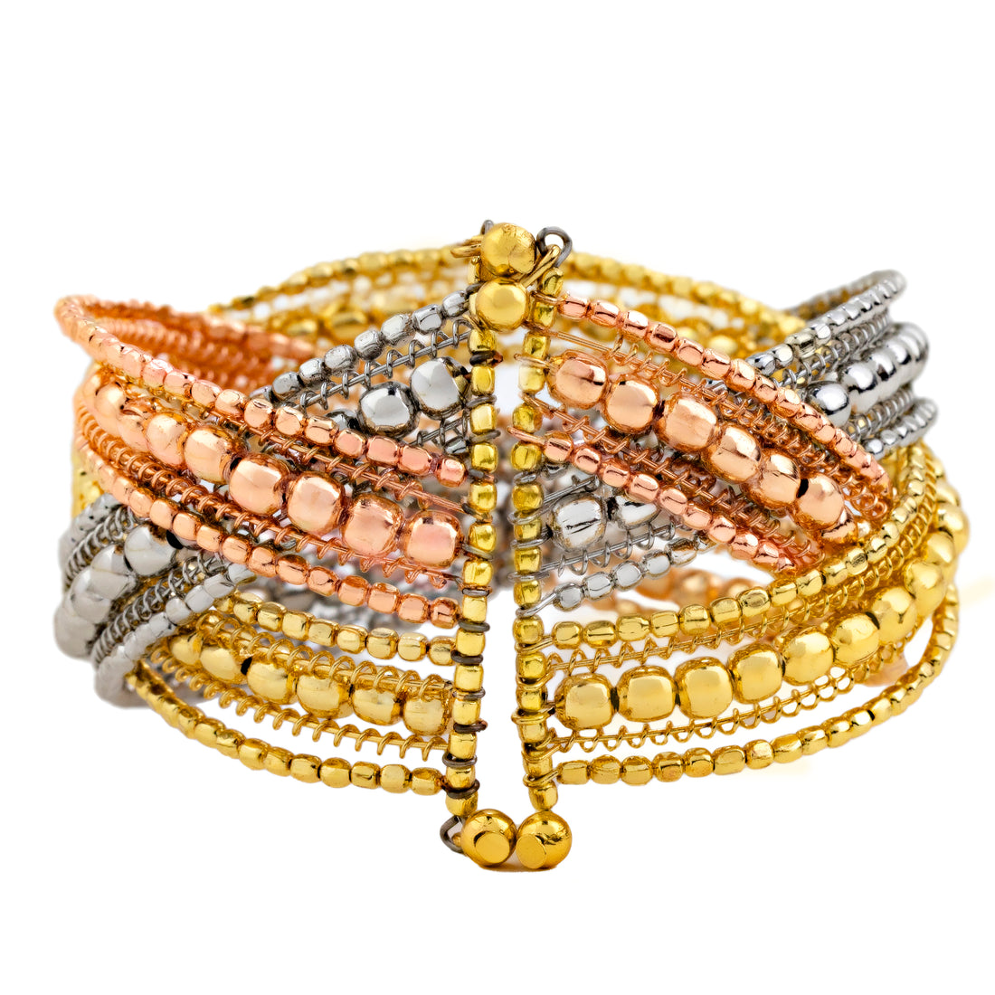 PRAO Anti-Tarnish Tri-Tone Multilayered Bangle Bracelet (Adjustable Size)