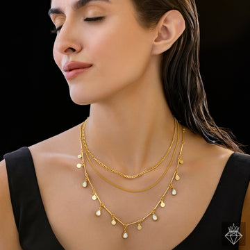 PRAO Anti-Tarnish Triple Layer Golden Chain & Charms Necklace
