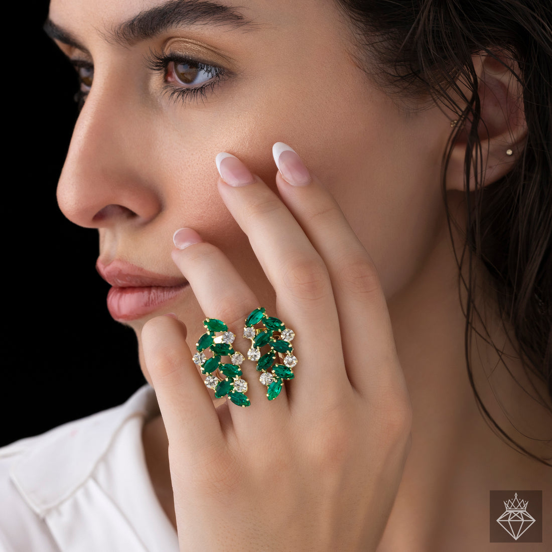 PRAO Anti-Tarnish Leafy Crystal Ring (Adjustable Size)