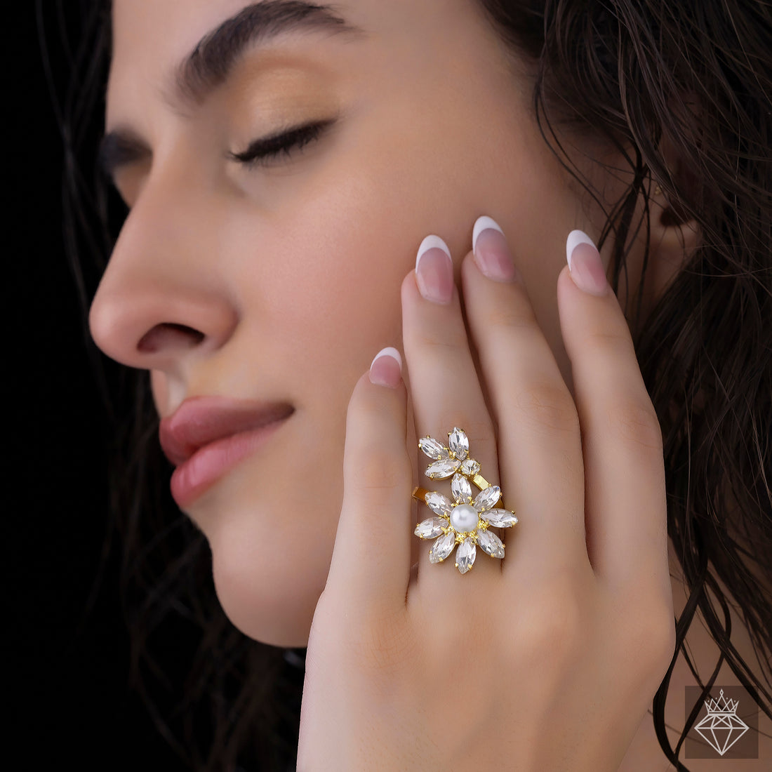PRAO Anti-Tarnish Crystal Flower Ring (Adjustable Size)
