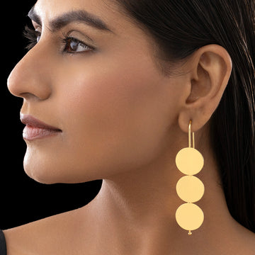 PRAO Anti-Tarnish Golden Premium Brass Triple Coin Danglers