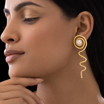 PRAO Anti-Tarnish Spiral Dangle Earrings with Pearl