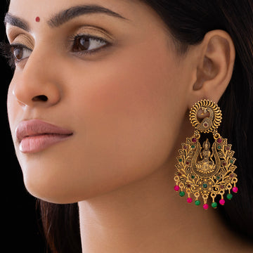 PRAO Anti-Tarnish Goddess Lakshmi Statement Earrings