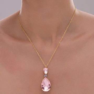 PRAO Anti-Tarnish Vintage Rose Drop Crystal Pendant Necklace