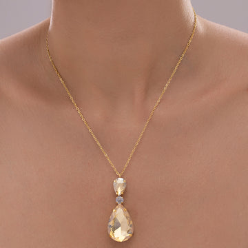 PRAO Anti-Tarnish Champagne Drop Crystal Pendant Necklace