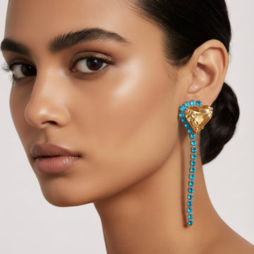 PRAO Anti-Tarnish Rhinestone Chain Earrings with Heart Crystal Dangle