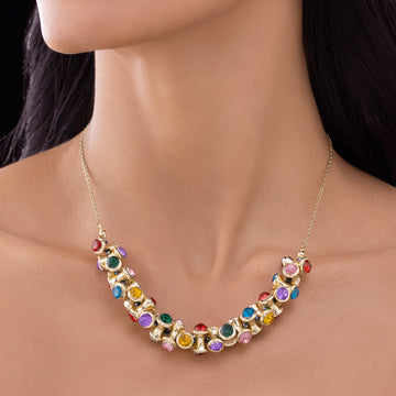 PRAO Anti-Tarnish Two-Headed Multi-Color Necklace