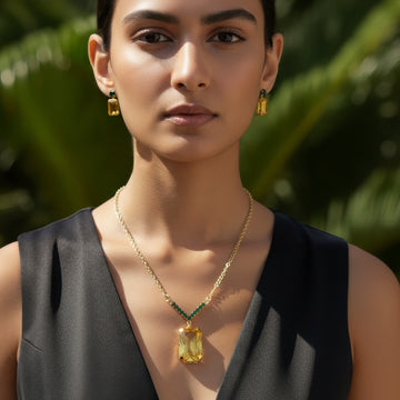 PRAO Anti-Tarnish V-Shape Pendant Necklace Set with Earrings