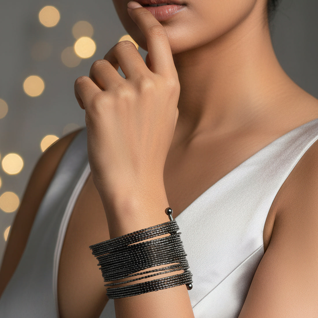 PRAO Anti-Tarnish Gunmetal Multilayer Bangle Bracelet (Adjustable Size)