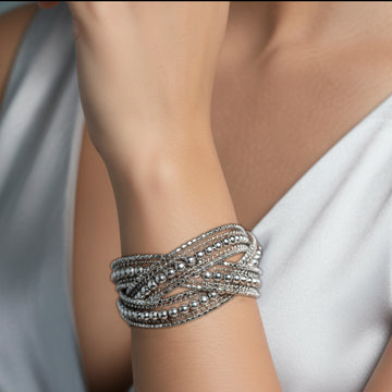 PRAO Anti-Tarnish Silver Multilayered Bangle Bracelet (Adjustable Size)