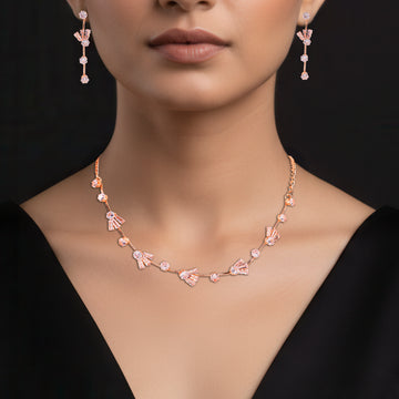 PRAO Anti-Tarnish Baguettes and Round Crystals Spacer Necklace Set with Earrings