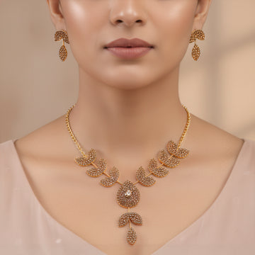 PRAO Anti-Tarnish Tear Drop Leafy Necklace Set With Earrings