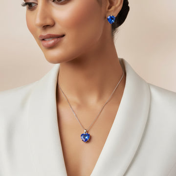 PRAO Anti-Tarnish Solitaire Necklace Set With Earrings