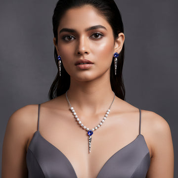 PRAO Anti-Tarnish Crystal Beads Spike Necklace Set With Earrings